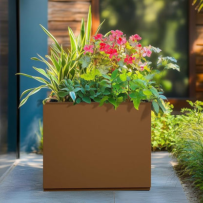 Metal Planter Boxes Outdoor Rectangular Planter 35" L x 9" W x 26" H, Large Planters for Plants with Drainage Holes, Brwon Rectangle Planters for All-Weather Use