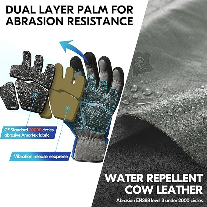 Vgo... Work Gloves for Men,Leather Safety Work Gloves,Scratch protection,Thornproof,Touchscreen(CA7777/CA7780/GA7776/PA7775)