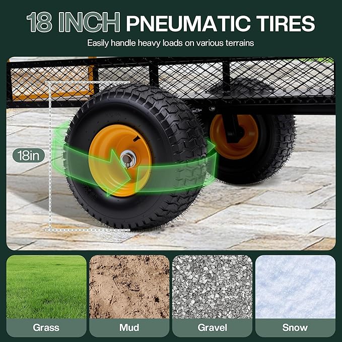 Jocisland Heavy Duty Garden Utility Trailer, 1800 Lbs 25 Cu.Ft Tow Behind Dump Cart with Ball Hitch and T-Shaped Steel Bed, Lawn Mower Tractor Cart for Yard, Farm