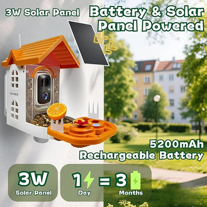 Smart Bird Feeder with Camera, 2.4GHz WiFi Watching Camera Bird Feeders for Outdoors Solar Powered, AI Identify 11,000 Birds Species, Instant Arrival Alerts, Auto Capture 2K HD Live Videos