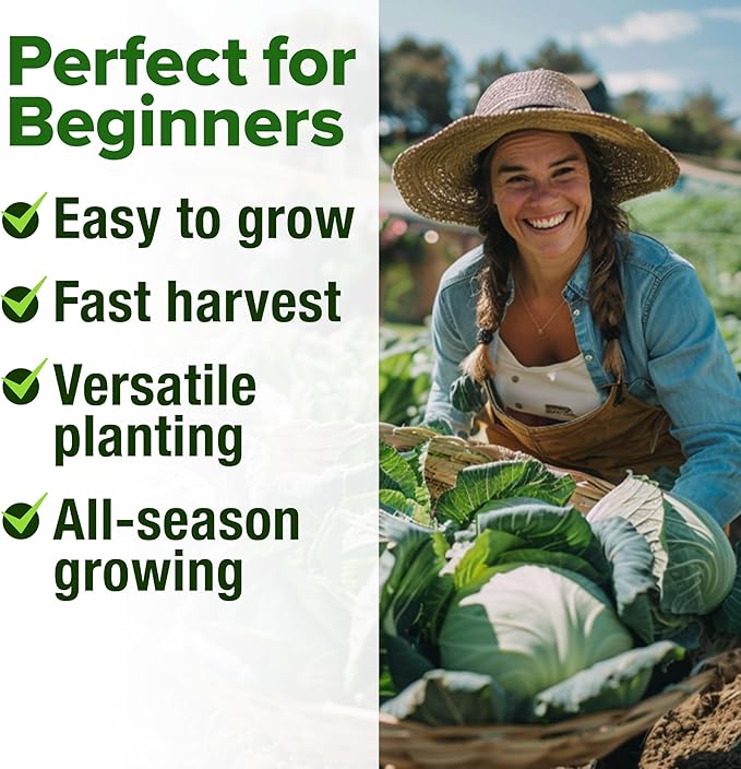 HOME GROWN 7 Cabbage Seeds for Planting - 2000+ Heirloom 𝗡𝗢𝗡-𝗚𝗠𝗢 𝗨𝗦𝗔 Seeds - Golden Acre,BokChoy,Savoy,Michihili, Red Acre, Copenhagen Market,Jersey Wakefield - Vegetable Seeds for Planting