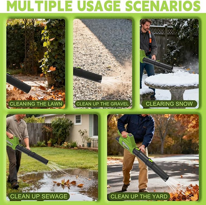 Leaf Blower Cordless Brushless with 6Ah Battery*2 and Charger, Strap, 21V Quiet 6-Speed Electric Leaf Blower with Display for Lawn Care, Leaves & Snow(Green)