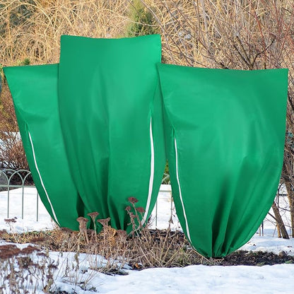 10 Pieces Plant Covers Freeze Protection Winter Plant Frost Cover with Drawstring and Zipper Large Plant Protector Bag for Frost Blankets Jacket for Outdoor Plant, Green, 23.6 x 31.5 Inch