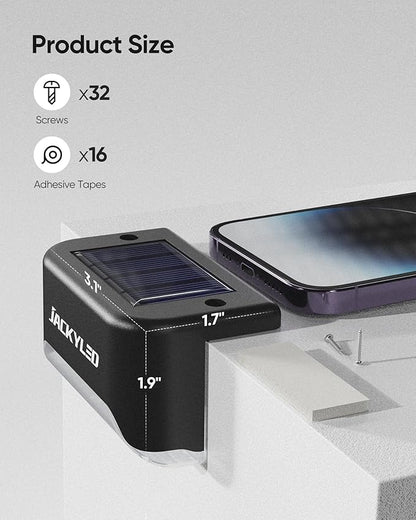 JACKYLED 12 Pack, Step Lights Waterproof LED Solar Power Outdoor Fence Light for Deck Stair Railing, Outside Lighting for Wall Garden Backyard Patio Balcony Decor