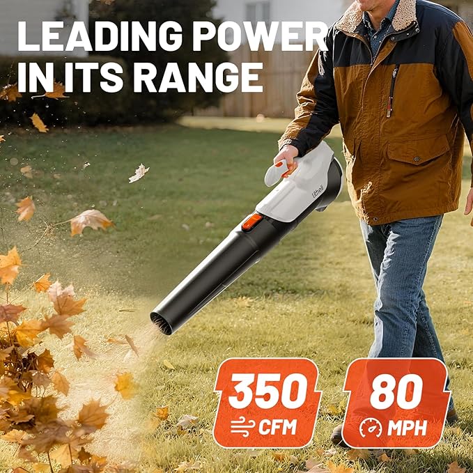 Litheli 20V Cordless Leaf Blower Battery Powered Leaf Blower, 2.0 Ah Battery Lightweight 2 Speed Axial Electric Blowers for Lawn Care, Patio, Snow, Dust, Blowing Leaves