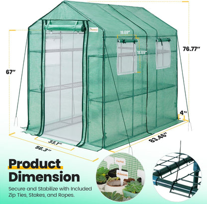 KING BIRD Premium Greenhouse for Outdoors, 84 x 56 x 77 Upgraded PE Cover & Steel Frame Walk in Hot House, w/ Zippered Screen Windows Mesh Door, 3 Tiers 20 Shelves for Outside Garden, Green
