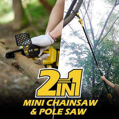 Cordless Pole Saw & Mini Chainsaw 2-IN-1, 21V 3Ah Battery Powered 6 Inch Brushless Electric Rotatable Pole Saw, 15-Foot Max Reach & Multi-Angle for Tree Branches Pruning, Wood Cutting