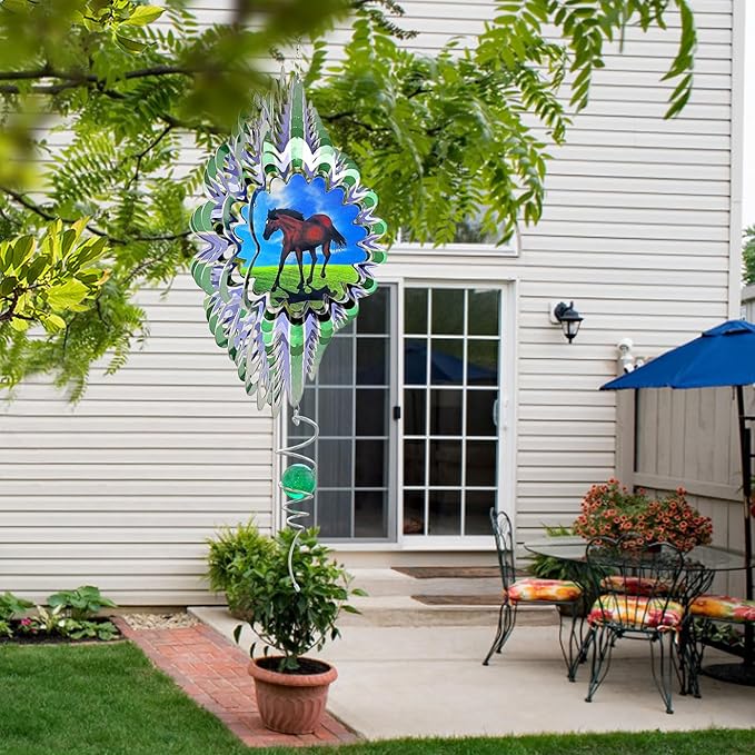 Animated Horse Wind Spinner | 3D Kinetic Hanging Wind Spinners & Sculptures, Garden Decoration Yard Ornament Outdoor Décor, Memorial Gift for Horse Lover, Men & Women