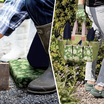 Colwelt Garden Tools Set, 8 Piece, Heavy Duty Gardening Tools with Wooden Handle, Including Garden Tote, Kneeling Pad, Gloves, Pruner, Trowel, Tulip Trowel, Cultivator - Gardening Gifts for Women Men