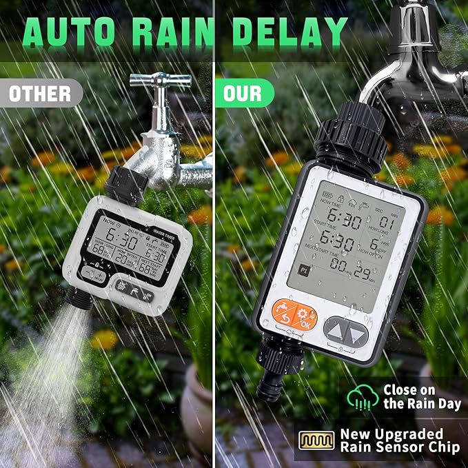 Sprinkler Timer for Garden Hose, 10 Programmable Water Timer with with Auto Rain Delay, IP54 Waterproof 3.3“ Large LCD Drip Irrigation System Timers for Plant, Yard, Lawns, Outdoor