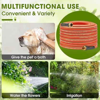 Heavy Duty Garden Hose – 5/8 Inch Flexible, Lightweight Hybrid Hose with 600 PSI Burst Pressure, Swivel Handle,All-Weather Water Hose, Durable Copper Male/Female Fittings (Orange, 75FT)