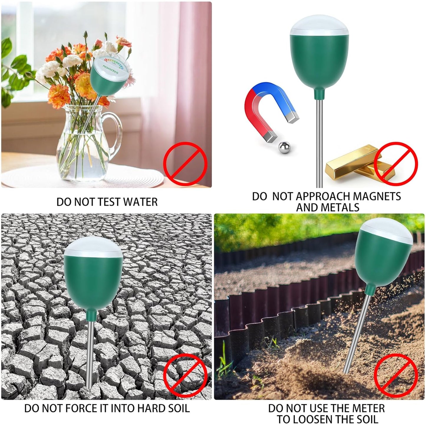 Soil Moisture Meter for Plant No Power Required Soil Hygrometer Plant Water Meter for Indoor and Outdoor Hous Plants, Garden, Farm, Lawn - Green