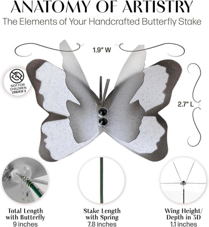 Handmade Butterfly Garden Stakes – Set of 7 White Decorative Butterflies Idea for Garden & Nature Lovers – Outdoor & Indoor Garden Decor – Air Aquarium Handmade by Kushner