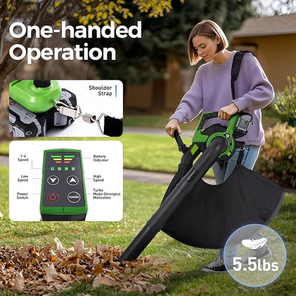 Leaf Blower, 20V Cordless Electric Blower, Leaf Vacuum and Mulcher, with 2 * 4.0Ah Batteries and 1 Fast Charger, Lightweight Leaf Blower for Patio Cleaning, Lawn Care, Blowing Fallen Leaves
