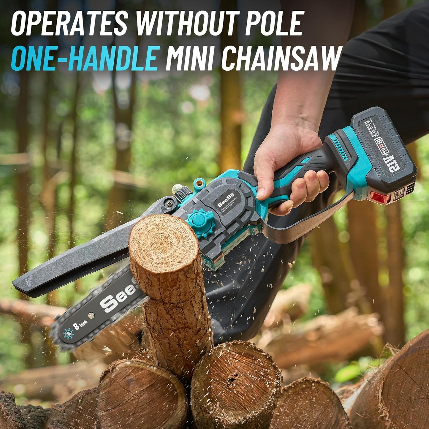 SEESII PS810 2-IN-1 Cordless Pole Saw & Mini Chainsaw, 8-inch Electric Saws Brushless with 2 x 4.0Ah Batteries, 16-Foot MAX, Chain Saw with Extension Pole for Wood Cutting Trimming Branch