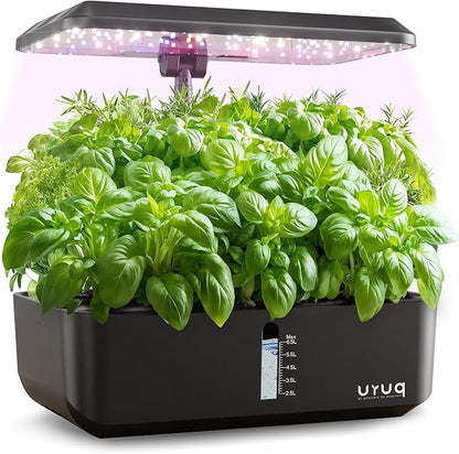 Hydroponics Growing System Indoor Garden: URUQ 12 Pods Indoor Gardening System with LED Grow Light Height Adjustable Plants Germination Kit Quiet Smart Pump - Hydroponic Planter Fresh Harvest Black