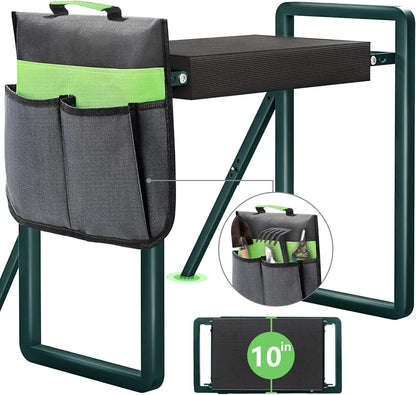 Heavy Duty Garden Kneeler and Seat for Elderly, 400lbs Capacity Foldable Gardening Stool with Support Legs & Thick Pad, Includes Large Tool Organizer Bag, Green