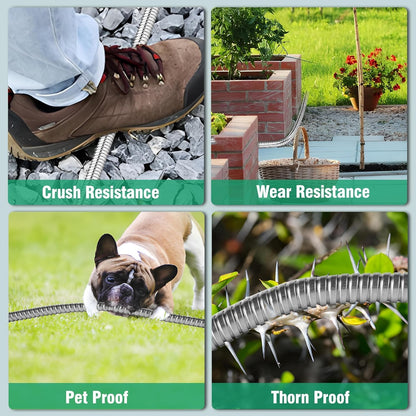 Metal Garden Hose 150Ft Stainless Steel Water Hose Heavy Duty with 10 Way Nozzle-Flexible Lightweight Durable No Kink & Tangle，Strong 3/4’’ Solid Metal Fitting Shut-Off Valve for Outdoor Yard