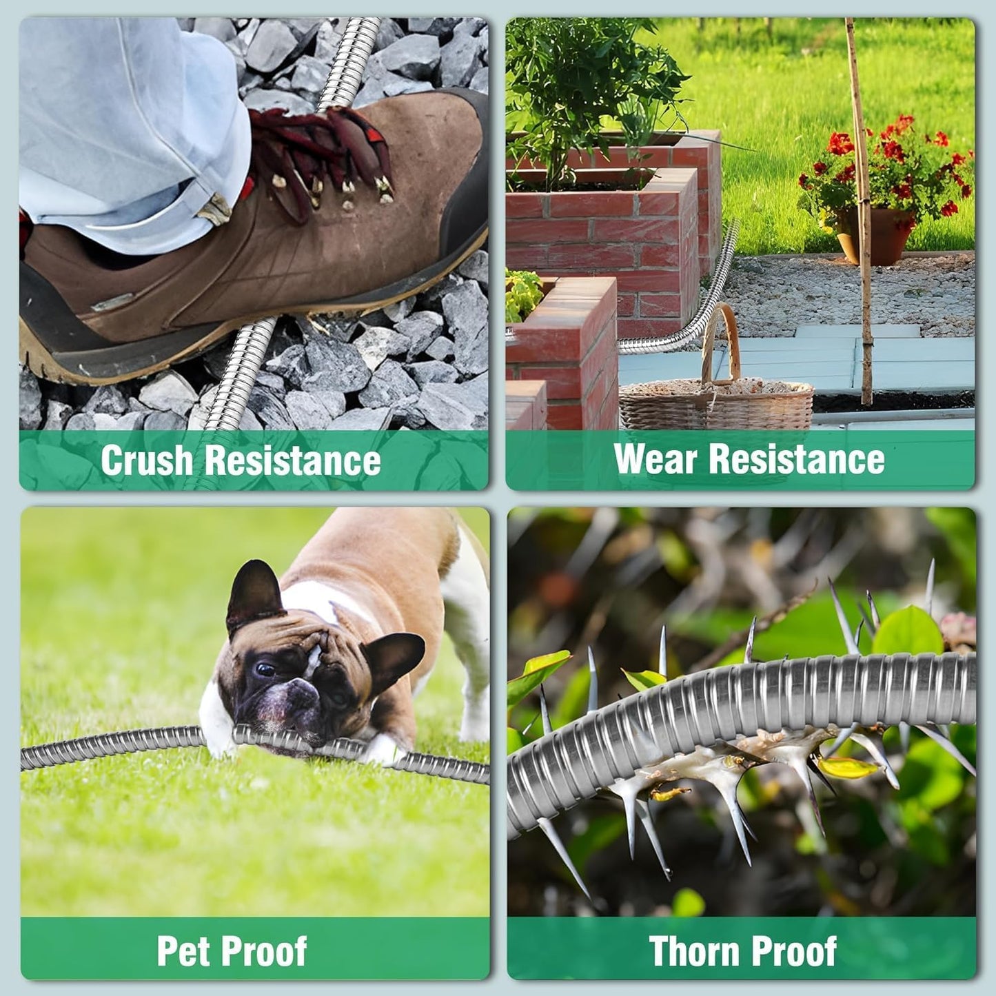 Metal Garden Hose 200Ft Stainless Steel Water Hose Heavy Duty with 10 Way Nozzle-Flexible Lightweight Durable No Kink & Tangle，Strong 3/4’’ Solid Metal Fitting Shut-Off Valve for Outdoor Yard