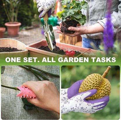 Gardening Tools Set, 11-Piece Heavy Duty Garden Tools Including Garden Gloves,Anti Rust Gardening Essentials Kit for Starters,Gardening Gift for Women