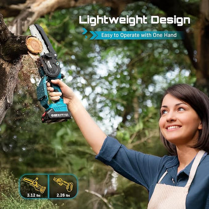 SEESII Mini Chainsaw & Pruning Shears: 6" Electric Saw Brushless & 1.3" Pruner with 2×2.0Ah Batteries, Cordless Combo for Wood Cutting/Branch Trimming, Gardening Tools for Dad Men Husband