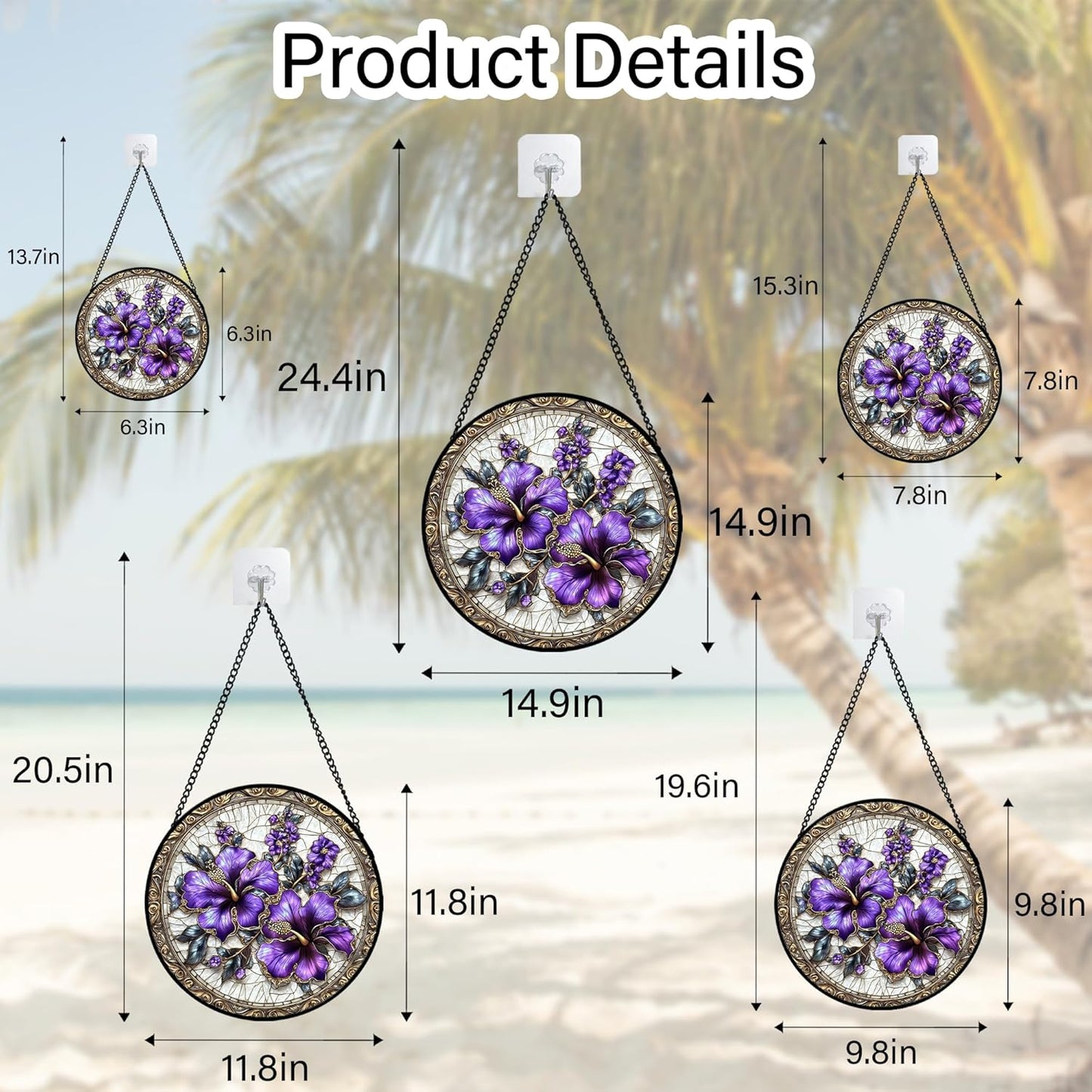 Stained Glass Window Hanging, Purple Flowers Romantic Suncatcher for Doors Home Sun Catchers Decoration and Christmas, Mother's Day Birthday Gifts for Women, Men, and Mom 14.9x14.9 in