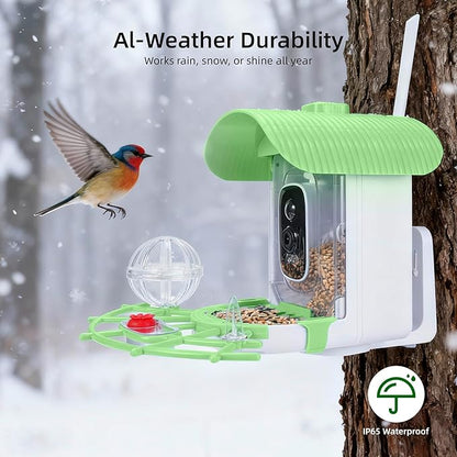 Bird Feeder with Camera, Smart Bird Cam with AI Identify BirdSpecies, Auto Record BirdVideo, Instant Notifications, 2K Video Live Stream Camera with Solar Panel for Birds Lover (Green)