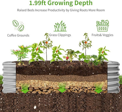 Land Guard Galvanized Planter Raised Beds, 6×3×1.99ft Galvanized Water Trough, Keyhole Raised Garden Bed Metal