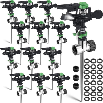 Pulsating Metal Spike Rotating Large Area Impact Sprinkler for Yard Lawn Garden (12, Black and Green)