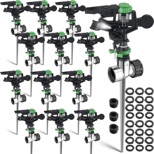 Pulsating Metal Spike Rotating Large Area Impact Sprinkler for Yard Lawn Garden (12, Black and Green)