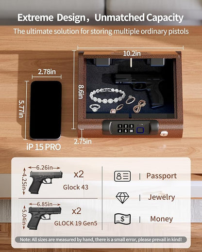 Gun Safe,Biometric Gun Safe for Pistols 3-Ways unlock Fingerprint Digital PIN Key Unlock with Voice, Lock box for Cloakroom living room Bedroom Nightstand and Car BILLCONCH - Antique Bronze