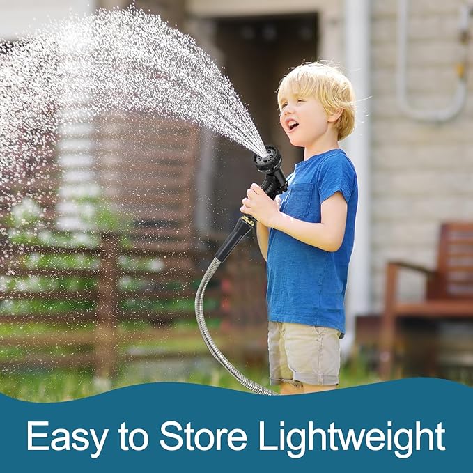 Stainless Steel Garden Hose 50ft Heavy Duty Metal Water Hoses with 10 Function Water Hose Nozzles for Yard Outdoor