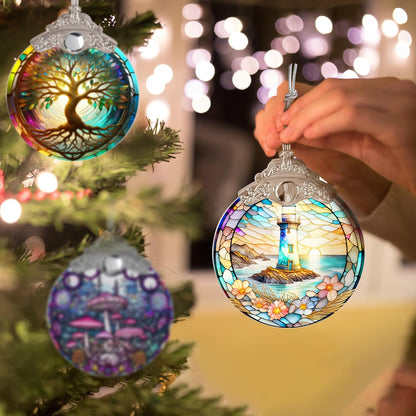 Stained Glass Suncatcher, Jocidea Lighthouse Ornament, Christmas Ornaments, Holidays Ornaments, Christmas Tree Decor, Lighthouse Decor for Home, Lighthouse Gifts