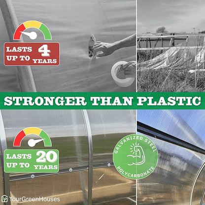 Polycarbonate Tunnel Greenhouse, Weather Resistant & Easy Assembly Greenhouses - Expandable Greenhouse for Outdoors, Garden House Tunnel with 6 Bonus Accessories & 10 Yr Frame Warranty(10x13 FT)