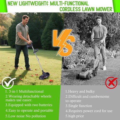 Weed Wacker Cordless Adjustable Weed Eaters 3 in 1 Electric String Trimmer Lawn with Two Battery with Charger Comes with Multiple Blades for Yard,Green,Garden(Black)