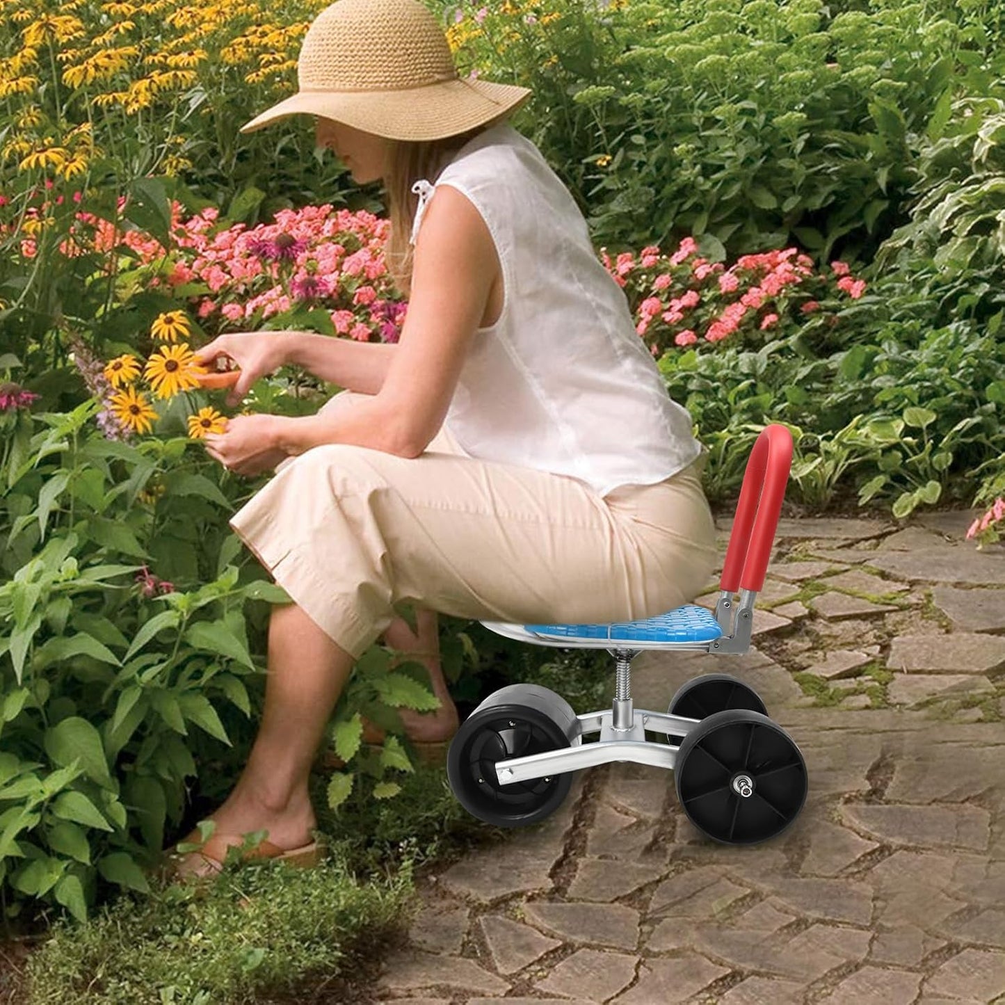 Garden Cart Rolling Stool Work Seat, 360° Rotatable 150KG / 330.69 lbs Rolling Garden Seat Gardenn Cart Rolling Bench with Wheels, for Patio Yard Orchard Farmland
