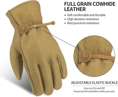 Leather Work Gloves for Men & Women, Reinforced Durable Gardening Gloves,Cowhide Work Gloves,Puncture & Cut Resistant