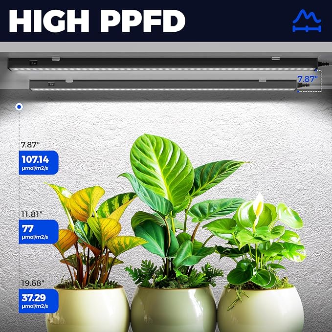 Barrina T5 Grow Lights for Indoor Plants, 2FT 5000K Full Spectrum LED Grow Light with Black Cover, T5 Grow Light Strip, Under Cabinet Plant Light with Switch Cord, Linkable, Plug and Play, 4 Packs