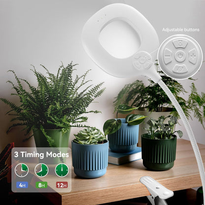 Grow Lights for Indoor Plants Full Spectrum, Clip On Plant Light for Small Plants, Plant Lamp with Adjustable Gooseneck, 4/8/12H Timer, 3 Color Adjustable & 10 Dimmable Brightness, Remote Control