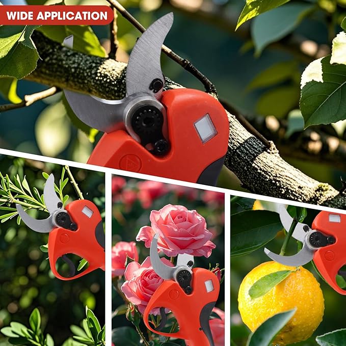 Electric Pruning Shears，2 inches (50mm) Cutting Diameter，Cordless Pruning Shears with LCD Display，2pcs 2000mAh Rechargeable Lithium Battery, 2pcs Upgraded SK5 blades