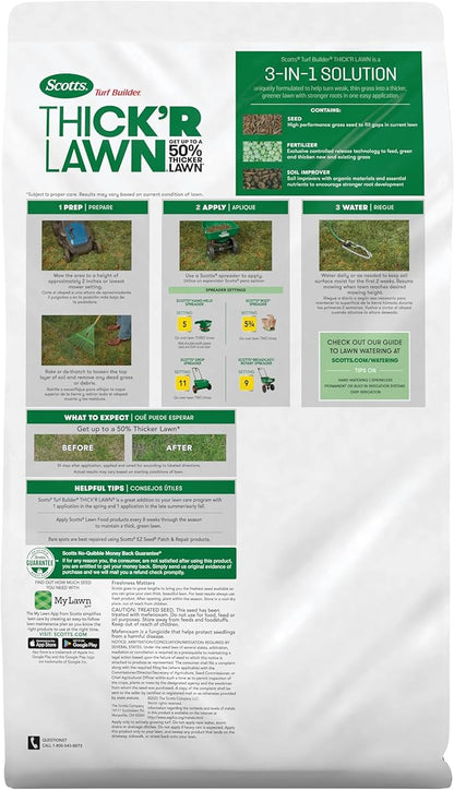 Scotts Turf Builder Thick'R Lawn Sun and Shade, Combination Seed, Fertilizer and Soil Improver, Thickens Thin Grass, 10 lbs.