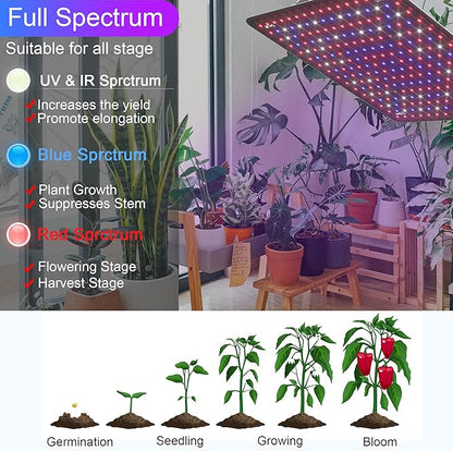 2 Pack LED Grow Light Panel 200W Lamp for Indoor Plants, Full Spectrum with White Blue Red UV IR LEDs for 4x4ft Coverage Grow Tent Greenhouse Veg and Bloom Seedlings Hydroponics