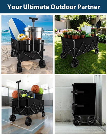 7.8 cu ft Extra Large Wagons Carts Foldable with 360lbs Weight Capacity Heavy Duty Beach Wagon with Big Wheels for Sand All Terrain Collapsible Folding Utility for Camping, Garden, Sports, Shopping