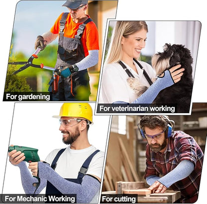 JaGely 6 Pairs Level 5 Cut Resistant Sleeves with Thumb Hole 18 Inches Arm Protection Sleeve Farmer Gardening (Blue)