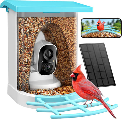 Smart Bird Feeder with Camera, 2K HD, Dual Granary, AI Identify 16,000+ Birds, Auto-Capture, Motion Detection, 5W Solar, 170° Wide View, Ideal Gift for Birds Lovers, Outdoor Bird Watching.