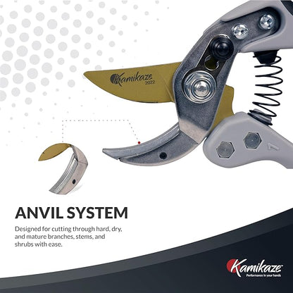 KM1-M FORCE ANVIL SHEAR- ANVIL PRUNER, Pruning Shears. Garden Pruners, Plant Pruners, Pruning Shears, Tefloned Blade Hand Pruner, Universal Garden Clippers great for garden and home.