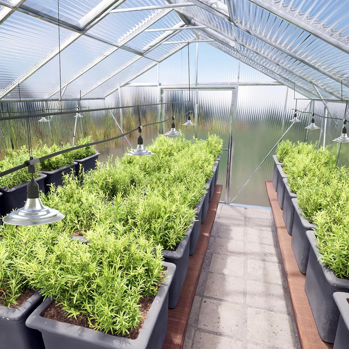 6-Light Outdoor LED Grow Lights – Waterproof Full Spectrum Greenhouse Lights for Plants, 21.3FT Adjustable String Lights with 288 LEDs E26 Base Bulbs, IP44 Waterproof for Garden, Farm, Yard