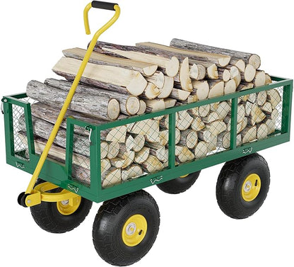 Metal Wagon - 500lbs Garden Cart with 10" Multi-Terrain Tires, 4 Removable Mesh Sides & 180° Swivel Handle, Yard Wagon Cart for Lawn, Yard, Patio Gardening