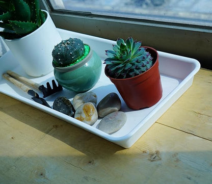 2 Pack Plastic Plant Saucer - Rectangular 30 inch, Indoors/Outdoors, Drip Tray for Flower Pot, Windowsill (8 X 30'', Cream White)