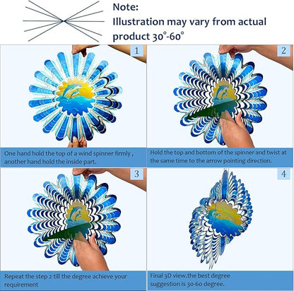 Animated Dolphin Wind Spinner | 3D Holographic Stainless Steel Kinetic Wind Spinners, Magical Dolphins Leaping Illusion, Outdoor Yard Art Garden Decor, Gift for Ocean Lover